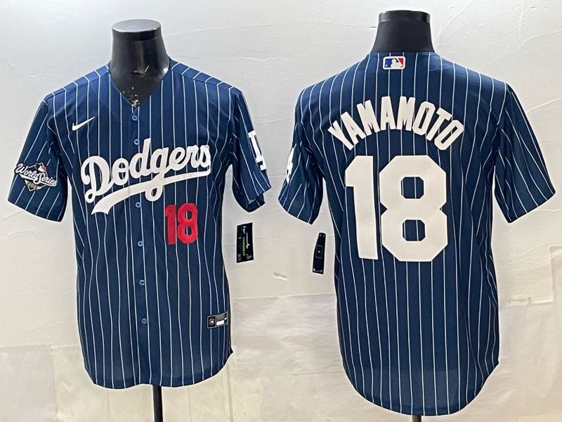 Men 2026 Nike Los Angeles Dodgers #18 Yamamoto Blue Stripe Game MLB Jersey 04->los angeles dodgers->MLB Jersey
